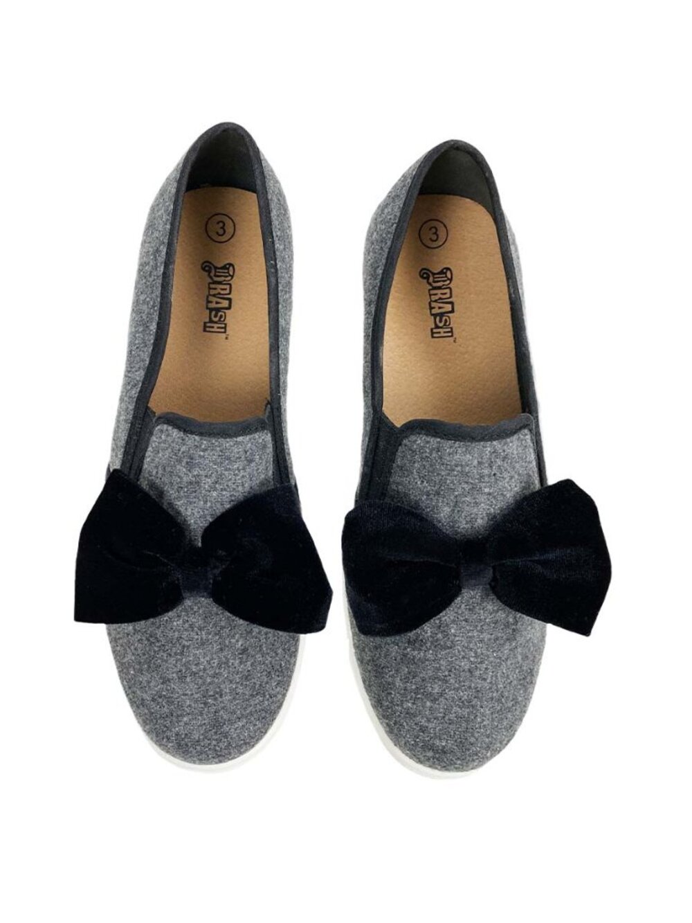 Brash Girls Grey Sassy Black Bow Twin Gore Flats Size 3